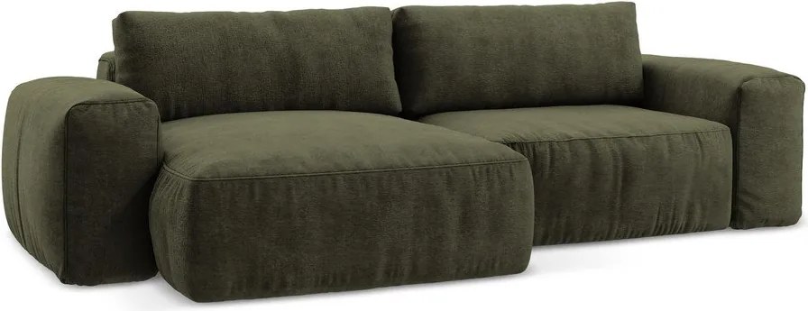 Zelená ženilková rozkladacia rohová pohovka (ľavý roh/s leňoškou) Kuki – Makamii