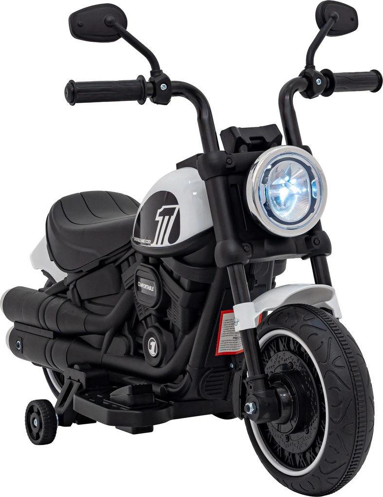Ramiz Elektrická motorka Chopper FASTER pre deti biela + FM rádio + audio panel + LED
