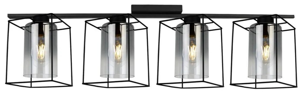 Stropné svietidlo Hella Cage, 4x grafitové sklenené tienidlo v kovovom ráme