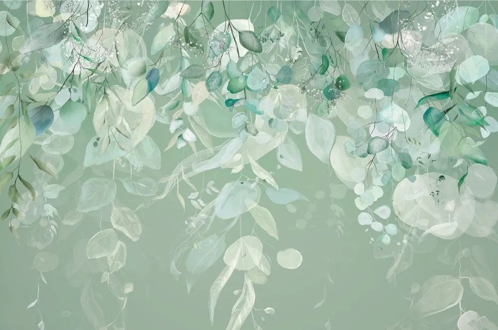 Samolepiaca tapeta pastelovo zelené listy - 150x100