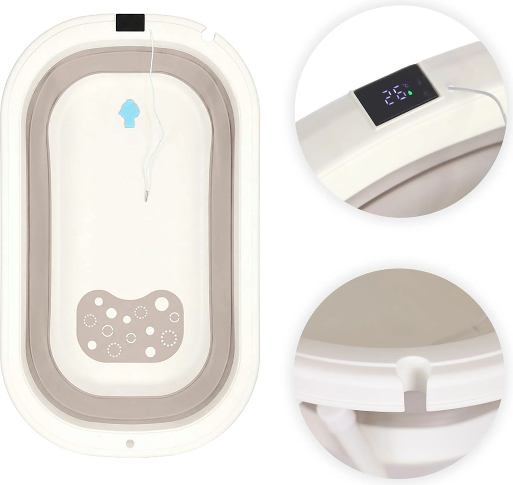 ECOTOYS Skladacia detská vaňa na stojane s odtokom, LCD teplomer, protišmyková