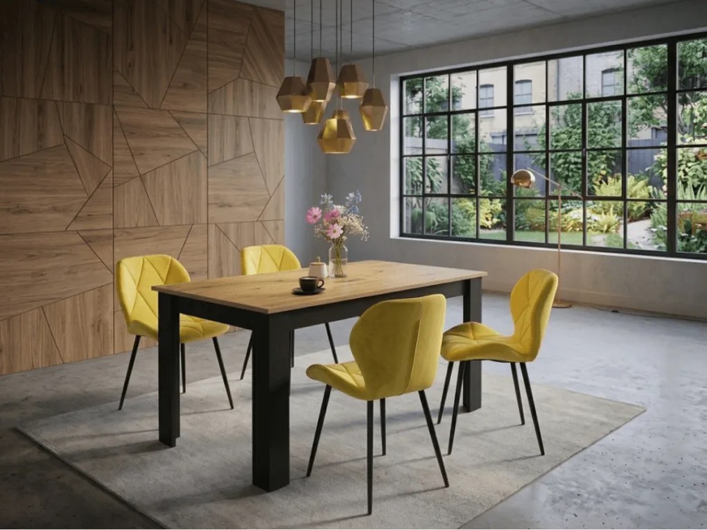 Jedálenská stolička MANGO VELVET s čiernymi nohami, žltá