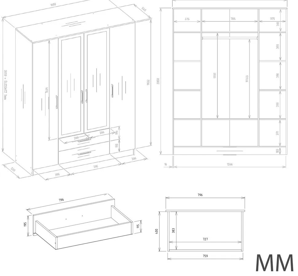 Šatníková skriňa Romana 160 cm kašmír