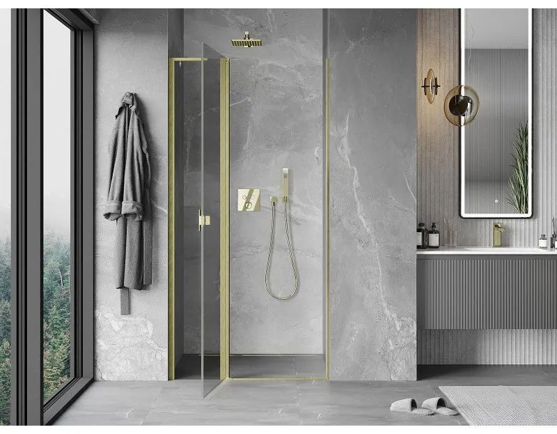 Mexen Mist L, výklopné sprchové dvere 110 cm, číre sklo, zlatá matná, 8A4L-110-000-55-00