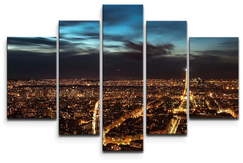 Sablio Obraz - 5-dílný Nočný Paríž - 125x90 cm