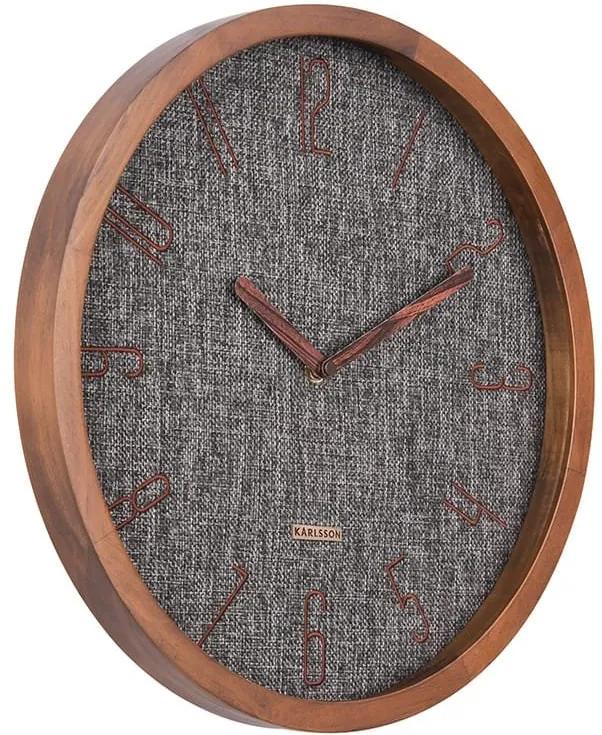KARLSSON Nástenné hodiny Canvas Melange čierna, borovica ø 35 cm x 4 cm
