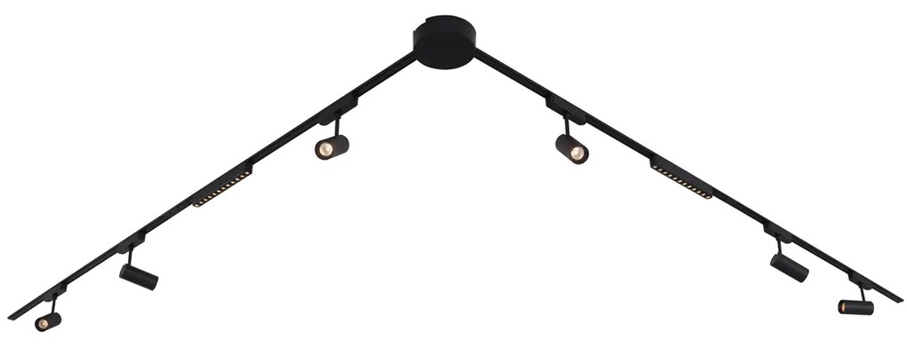 Koľajnicový systém svietidiel so 6 reflektormi a 2 stropnými svetlami, čierny, 1-fázový - Magnetic Gert Puntua