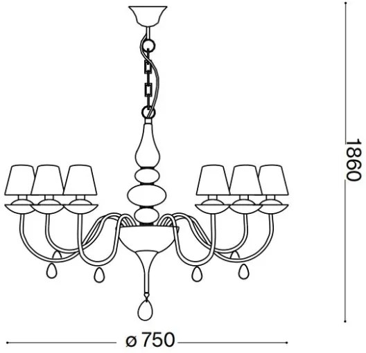 Ideal Lux - Luster na reťazi BLANCHE 6xE14/4W/230V pr. 75 cm čierna