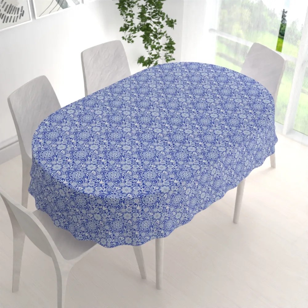 Biante Dekoračný oválny obrus PML-100 Modro-biely ľudový ornament 50x100 cm