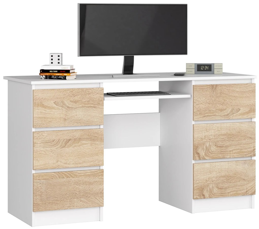 PC stolík Behati (biela + dub sonoma). Akcia -19%. Vlastná spoľahlivá doprava až k Vám domov. 1069460