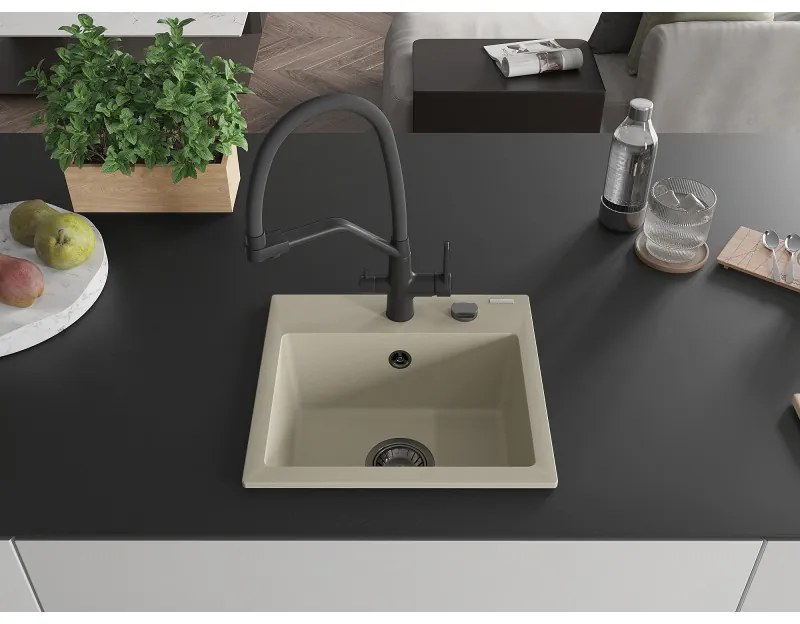 Mexen Milo, granitový drez 435x410x171 mm, 1-komorový a drezová batéria Duo, béžová, 6505-69-671701-70-B