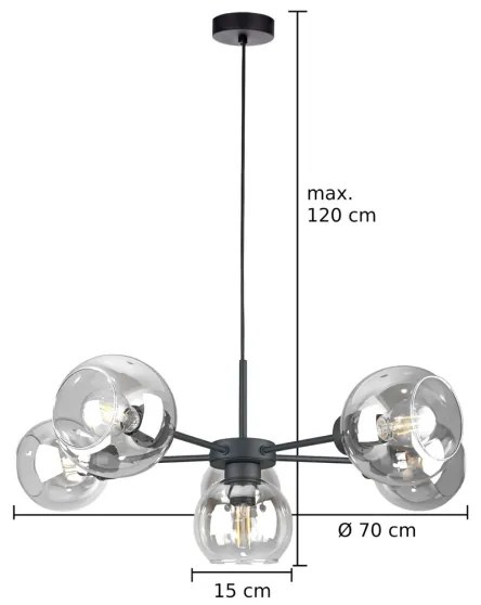 Luster na lanku KALIOPE 6xE27/60W/230V čierna/číra