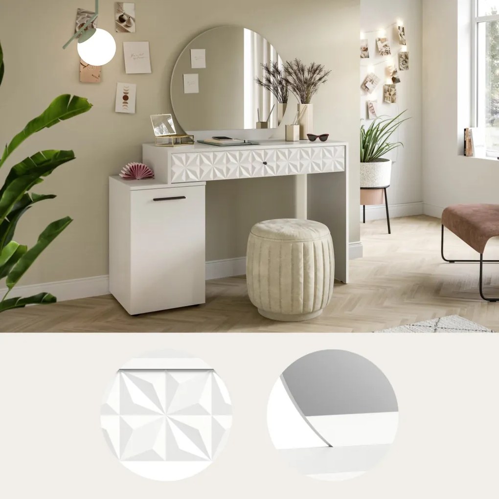 Toaletný stolík so zrkadlom Prismo, biely