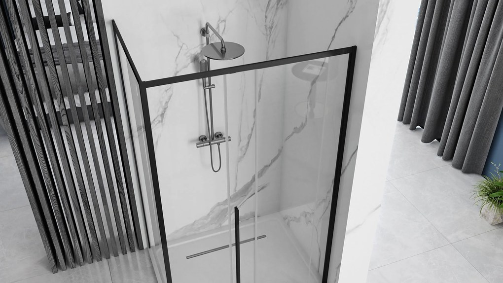 Rea Solar, sprchovací kút s posuvnými dverami 100x80cm + čierna sprchová vanička, čierna matná, KPL-K6311