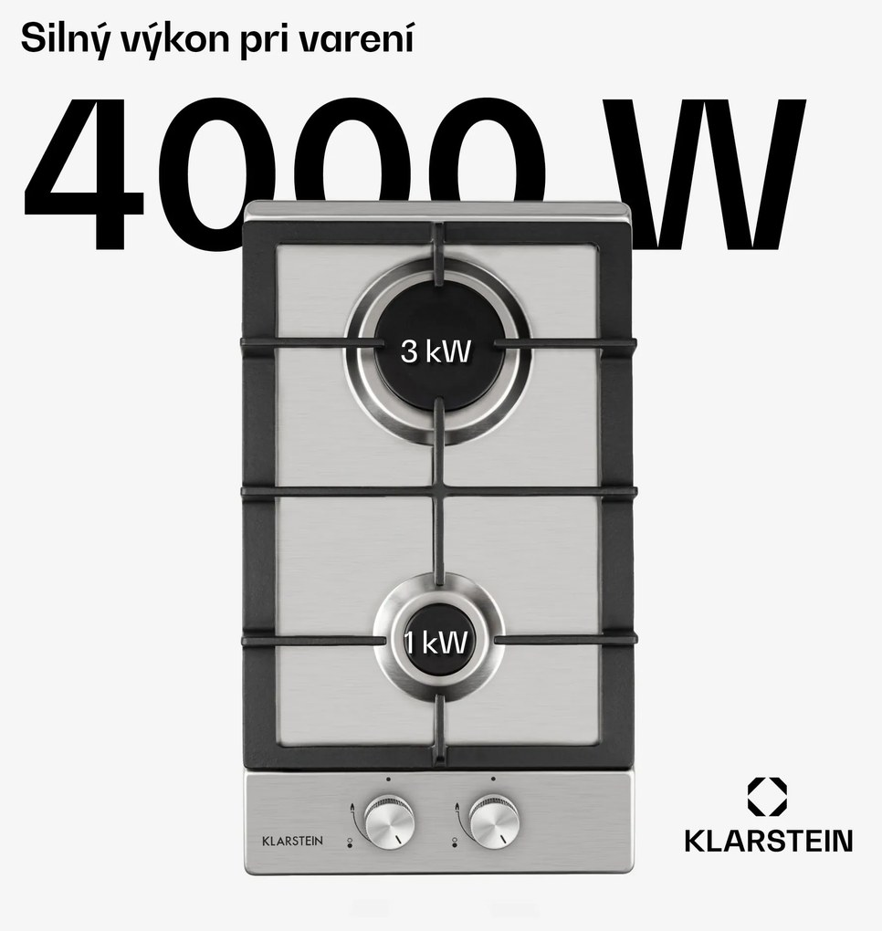 Klarstein Ignito Domino, plynová varná doska, 2 Sabaf horáky, nehrdzavejúca oceľ, strieborná