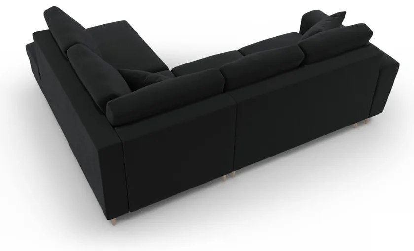 Čierna zamatová rozkladacia/s úložným priestorom rohová pohovka (pravý roh/do L) Kyoto – Cosmopolitan Design