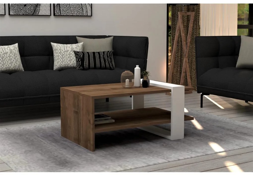 Konferenčný stolík GAYE 35x80 cm hnedá/biela