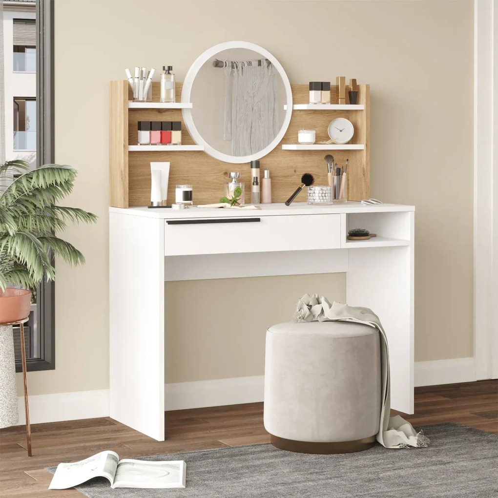 Toaletný stolík Houseland Ainaly dub Castello/biely