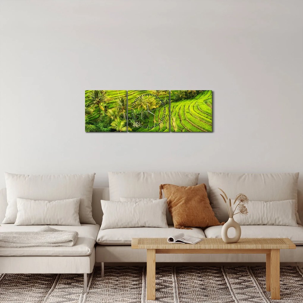 Obraz - Ryžové terasy (s hodinami) (90x30 cm)