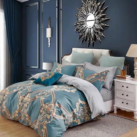 Kvalitné tyrkysové bavlnené posteľné obliečky s barokovým ornamentom