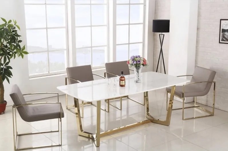 JEDÁLENSKÝ STÔL LOVRE BIELY MRAMOR + ZLATÝ 160 x 90 cm