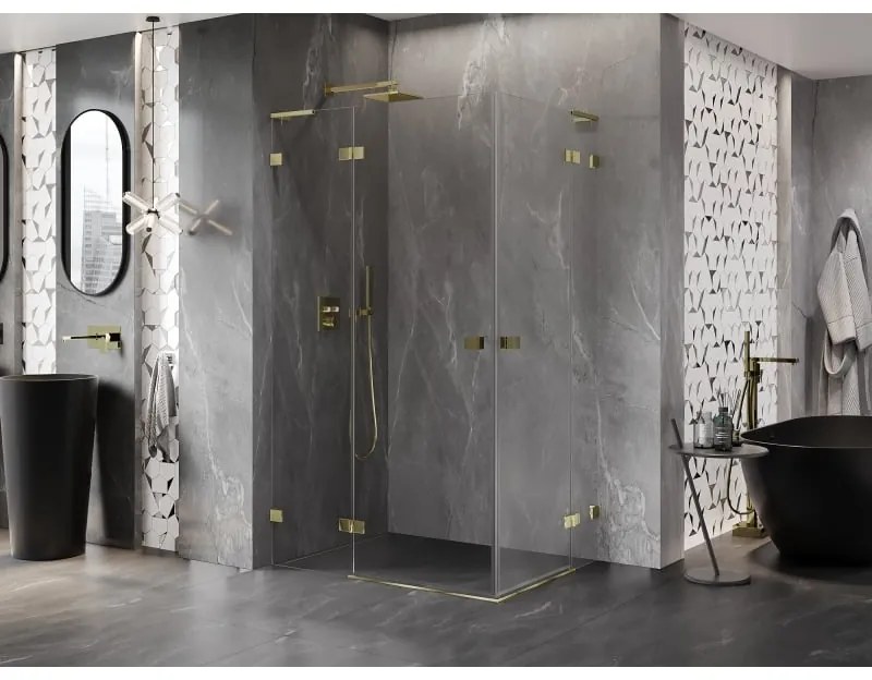 Mexen Lunar, L Duo výklopný sprchový kút 85 x 80 cm, 8mm číre sklo, zlatý profil, 834L-085L-080P-50-00