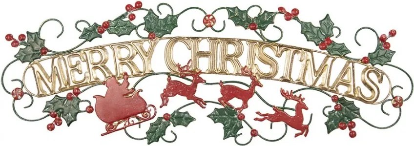 Nástenná kovová ceduľa Merry Christmas s cezmínou - 79*1*27 cm
