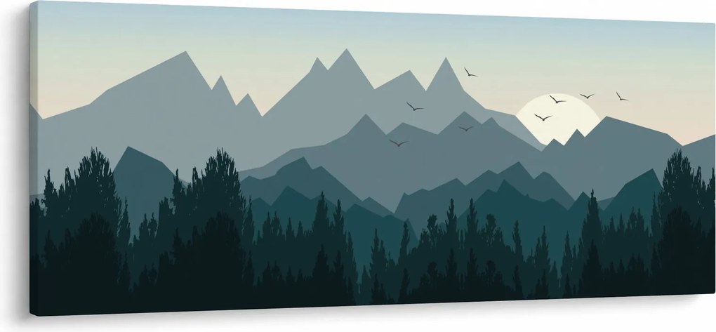 Obraz - Hory pohľadom grafika (120x50 cm)