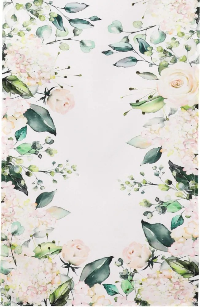 Behúň na stôl Biele ruže a hortenzie, 150x40 cm