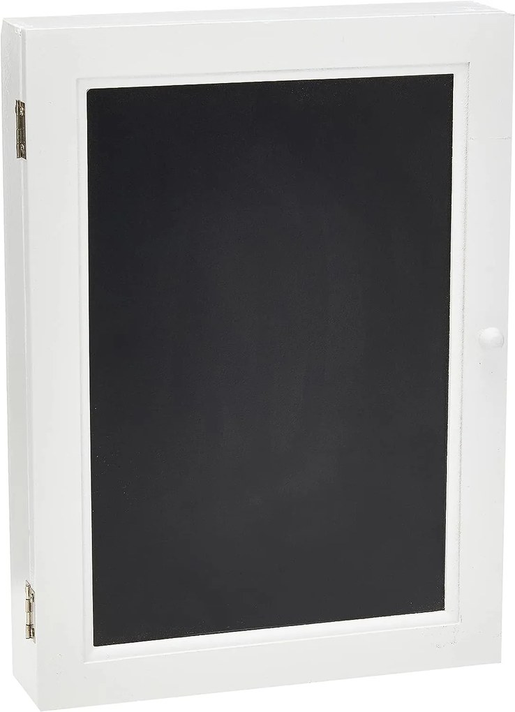 Zeller Present Skrinka na kľúče, vešiak na kľúče s tabuľou, drevená, biela BLACKBOARD