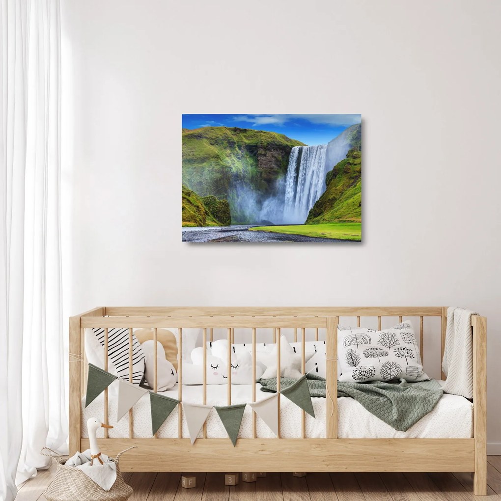 Sklenený obraz - Vodopád Seljalandsfoss (70x50 cm)