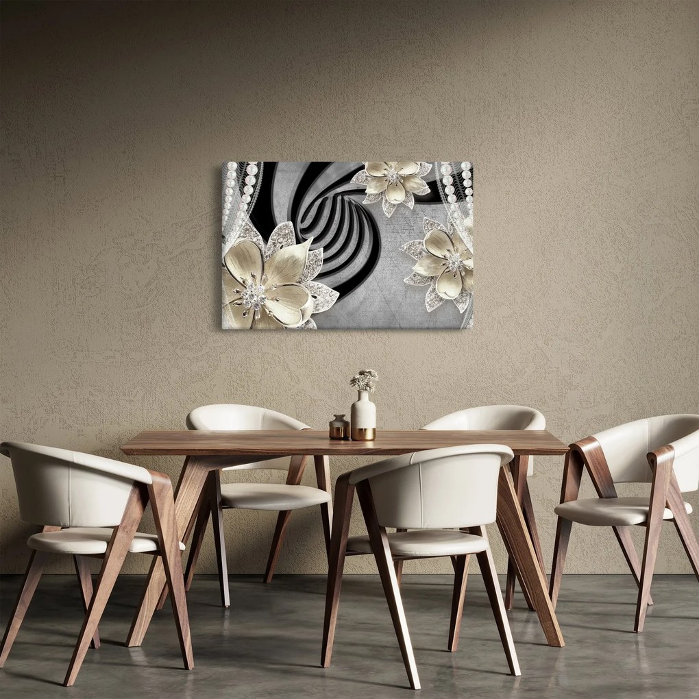Obraz - 3D zlaté kvety (90x60 cm)