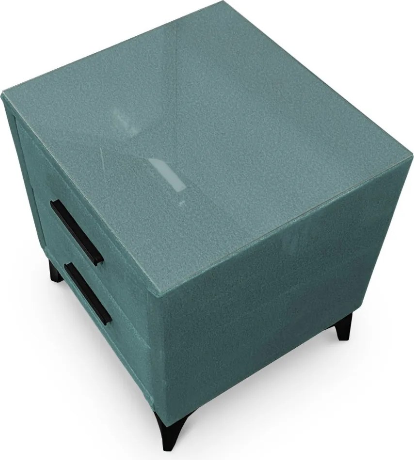 Nočný stolík s 2 zásuvkami Joy, modrozelená aqua látka