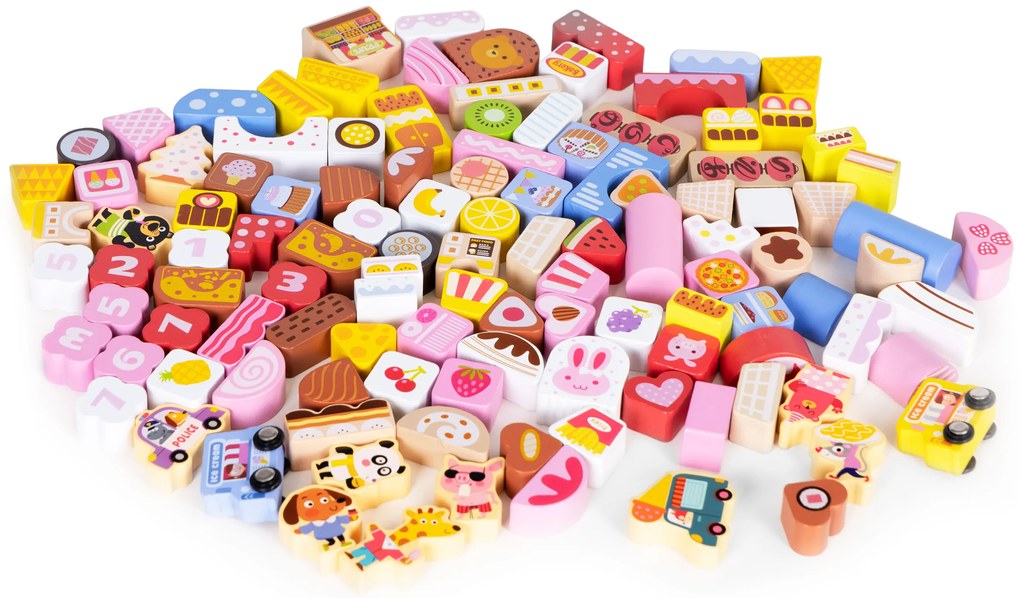 WELLHOX Vzdelávacia sada drevených kociek - Candy city 116 ks.