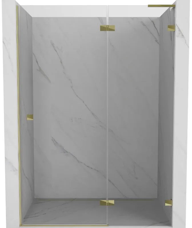 Mexen, Mexen Lunar L sklápacie pravé sprchové dvere 135 cm, transparentné, zlaté - 834L-135-000-50-00-P