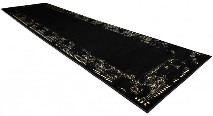 Dywany Łuszczów, Behúň Gloss 408C 86 geometric black/gold, 80x300, čierna, obývacia izba