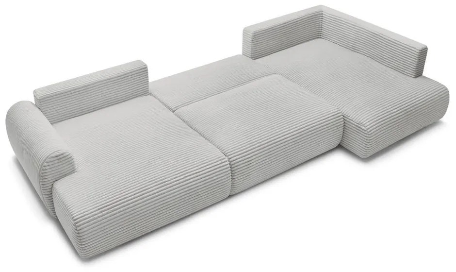 Svetlosivá menčestrová rozkladacia/s úložným priestorom rohová pohovka (pravý roh/do tvaru "U") Lucien – Bobochic Paris