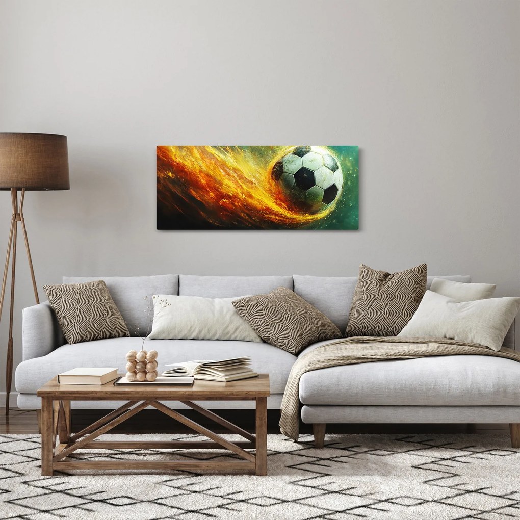 Obraz - Futbalová lopta v lete (120x50 cm)