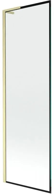 Mexen Next L, 1-krídlová vaňová zástena 60 x 150 cm, 6mm číre sklo-čierny vzor, zlatý matný profil, 895-060-000-03-70-55