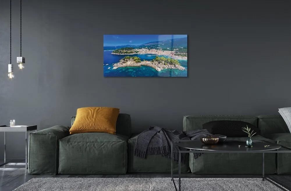 Sklenený obraz Grécko Panorama more mesto 140x70 cm