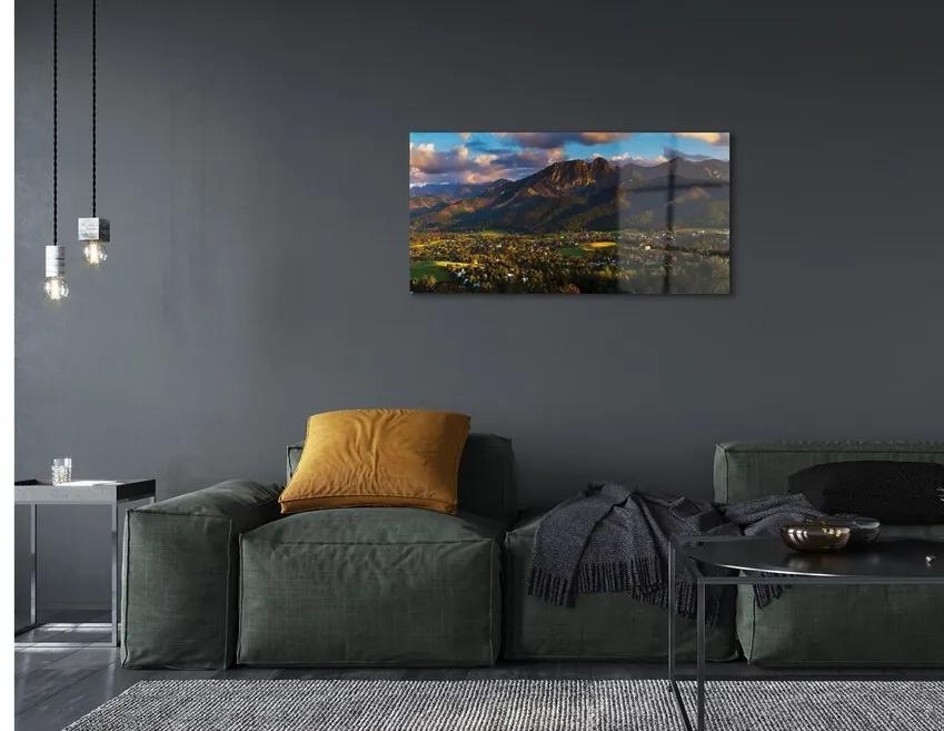 Sklenený obraz horské slnko 140x70 cm