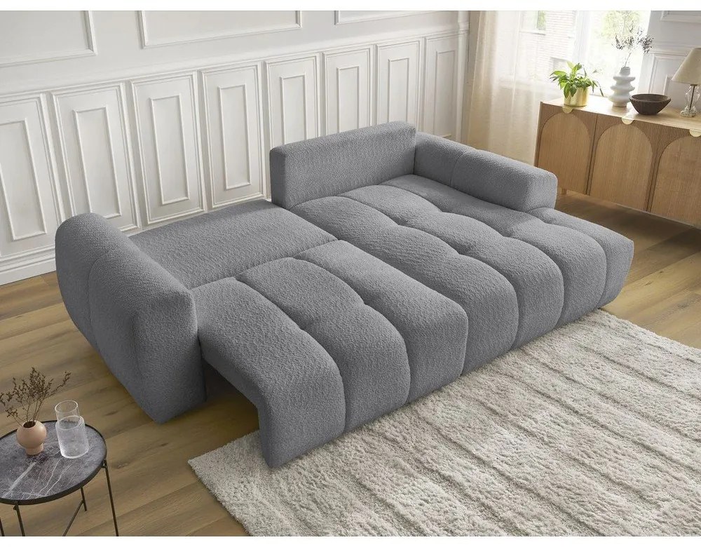 Sivá rozkladacia/s úložným priestorom rohová pohovka z textílie buklé (pravý roh/s leňoškou) Roxelane – Bobochic Paris