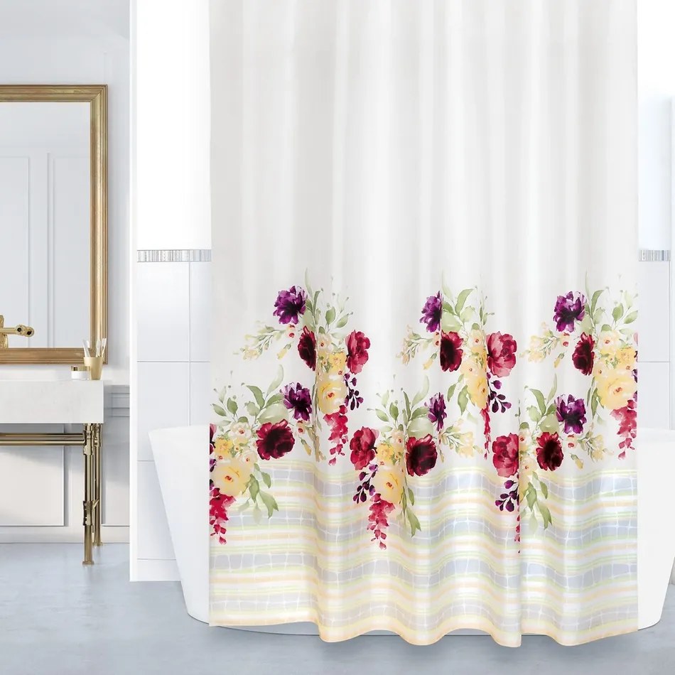Bellatex Sprchový záves Kvety mix farieb, 180 x 200 cm