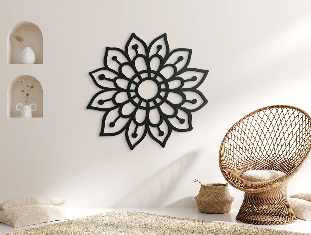 drevko Drevená mandala na stenu Kvet Rozmer obrazu: 44,5 x 44,5 cm, Farba dekorácie: Čierna