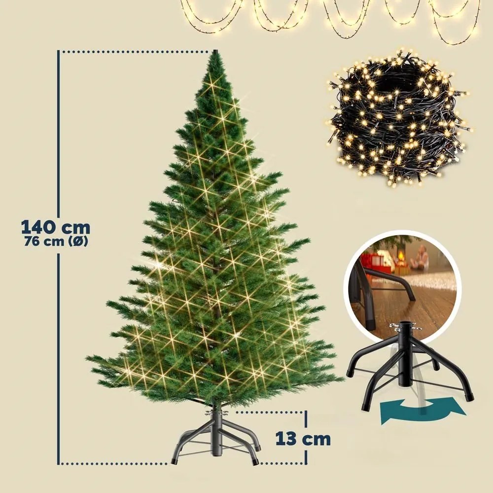 InternetovaZahrada Umelý vianočný stromček 140 cm + svetelná reťaz