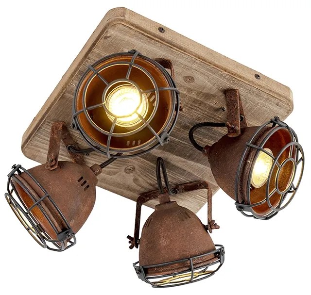 Priemyselné bodové svetlo hrdzavohnedé s dreveným sklonom 4-svetlo - Gina