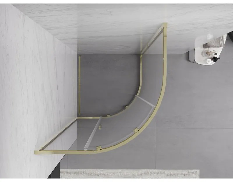 Mexen Exo, posuvný polkruhový sprchový kút 80 x 80 cm, číre sklo, zlatá, 8131-080-080-50-00