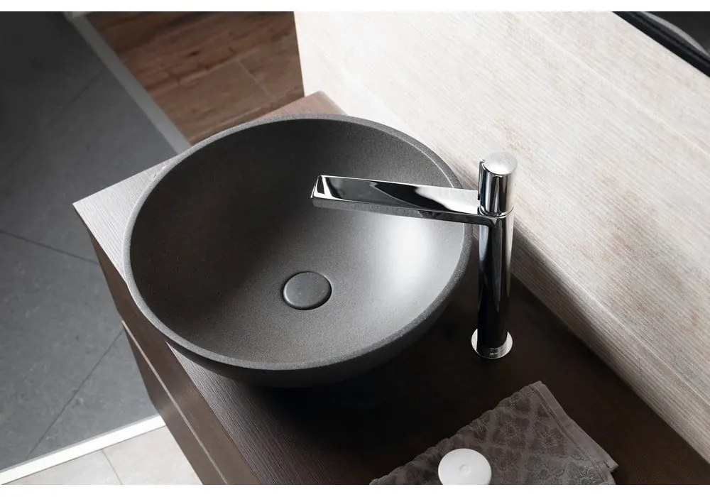 Tmavosivé betónové okrúhle umývadlo ø 44 cm Turf – Sapho