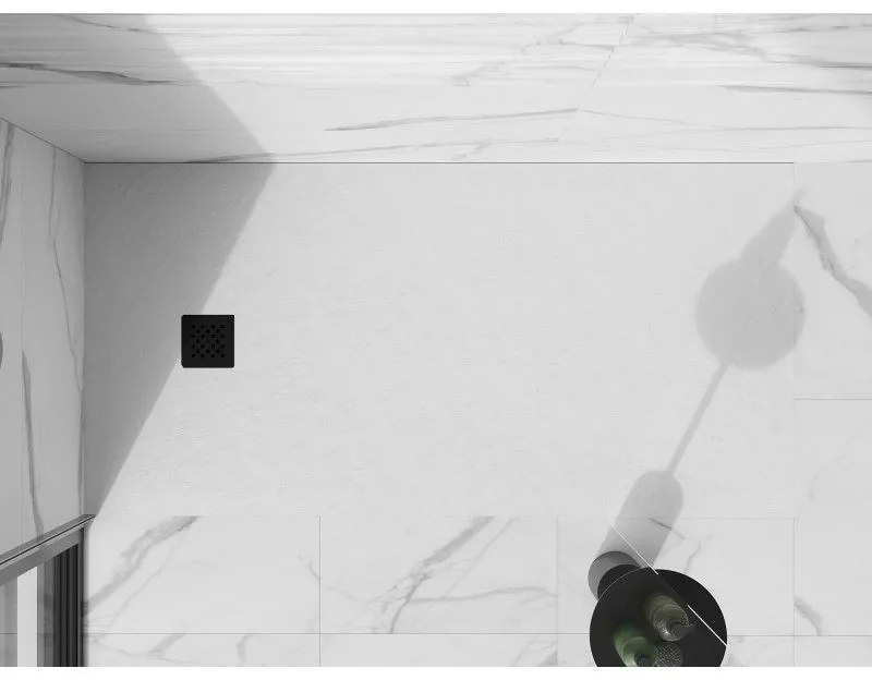 Mexen Stone+, obdĺžniková vanička z minerálneho kompozitu 200 x 100 cm, biela, čierna krytka, 44101020-B