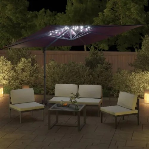 vidaXL LED konzolový slnečník bordovočervený 400x300 cm-